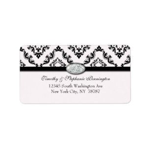 Trendy black damask diamond avery address label