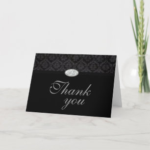 Trendy black damask diamond wedding thank you card