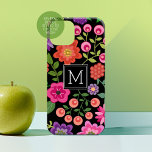 Trendy Black Floral Pattern with Custom Monogram Case-Mate iPhone 14 Case<br><div class="desc">A cute design with colourful Spring flowers and a bold black background with a single initial.</div>