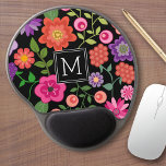 Trendy Black Floral Pattern with Custom Monogram Gel Mouse Pad<br><div class="desc">A cute design with trendy Spring flowers and a bold way to display your monograms.</div>