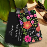 Trendy Black Floral Pattern with Custom Monogram Luggage Tag<br><div class="desc">A cute design with trendy Spring flowers and a bold way to display your monograms.</div>