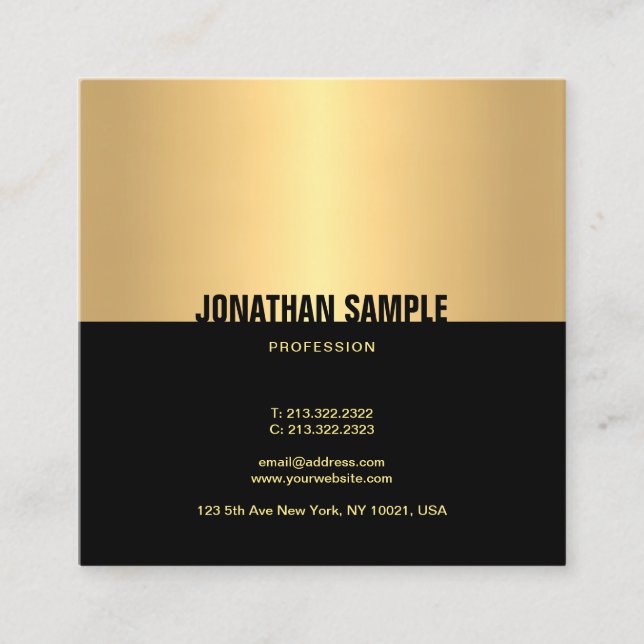 Trendy Black Gold Cool Template Elegant Modern Square Business Card (Front)