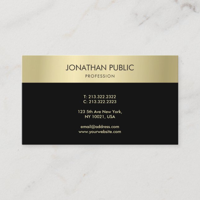 Trendy Black Gold Elegant Simple Template Modern Business Card (Front)