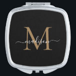 Trendy Black Gold Monogram Bridal Party Bridesmaid Compact Mirror<br><div class="desc">Elegant Black Gold Monogram Feminine Girly Script Bridal Party Maid of Honour Bridesmaid Favour Gift Compact Mirror</div>