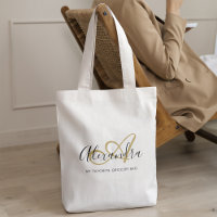 Trendy Black Gold Monogram Initial Script Name