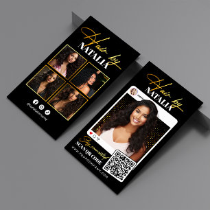 Trendy Black Gold Sparkle Photo Hairstylist Business Card