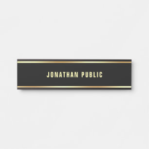 Trendy Black Gold Text Name Clean Template Elegant Door Sign