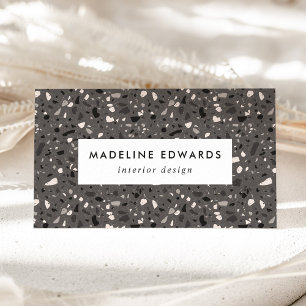 Trendy Black Gray & Cream Terrazzo Business Card