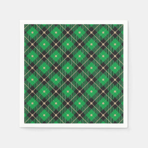 Trendy Black Green Plaid Pattern Napkin