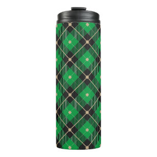 Trendy Black Green  Plaid Pattern Thermal Tumbler