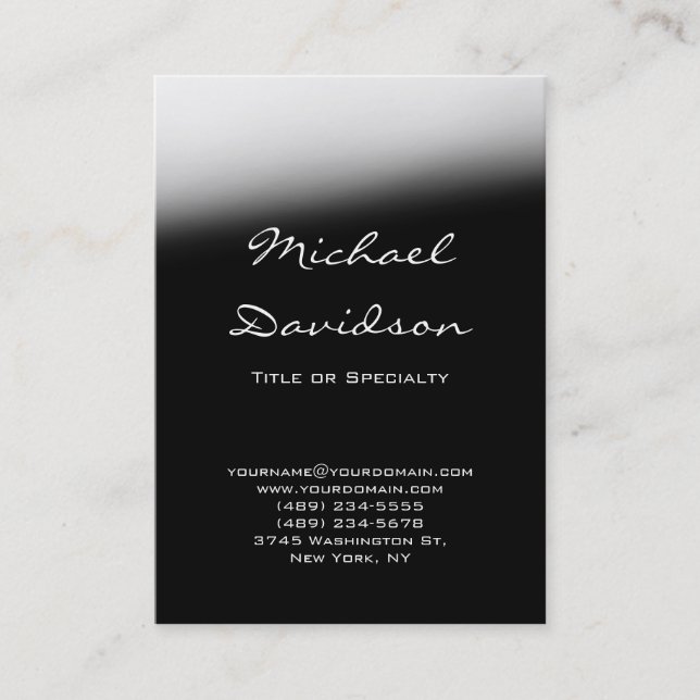 Trendy Black Grey Classical Script Business Card (Front)
