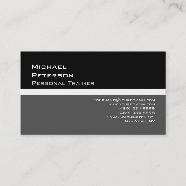 Trendy Black Grey Fitness Sport Business Card (Front)
