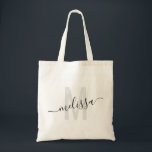 Trendy Black Grey Modern Monogram Custom Tote Bag<br><div class="desc">Personalised Monogram and Name Custom Tote Bag with editable text in black and grey on a tan canvas reusable tote.</div>