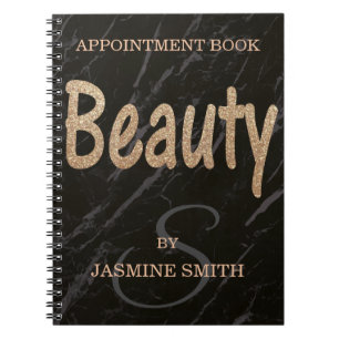 Trendy Black Marble Beauty Champagne Glitter Notebook