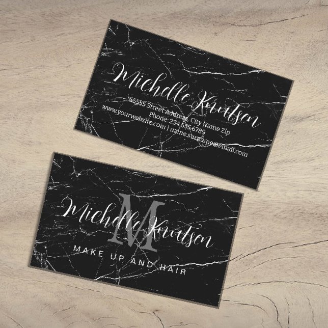 Trendy Black Marble Makeup Artist Hair Salon  Business Card (Creator Uploaded)