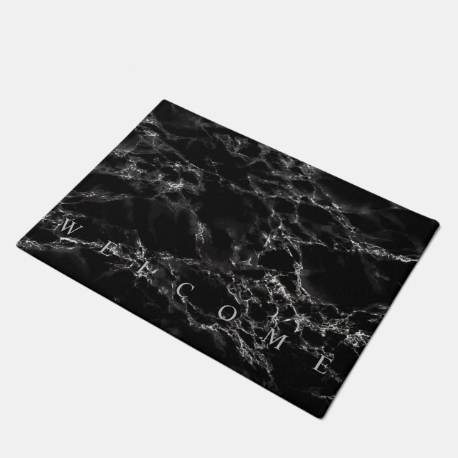 Trendy Black Marble Stone - Welcome Doormat (Angled)