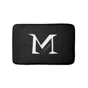 Trendy Black Monogram Add Your Name Simple Bath Mat