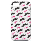 Trendy black moustache pattern with pink hearts