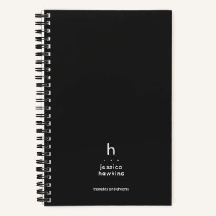 Trendy Black Noir Modern Monogram Notebook