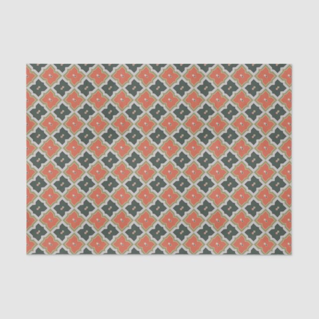 Trendy Black Orange Grey Moroccan Pattern Tissue Paper (Front)