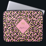Trendy Black Pink and Gold Leopard Print |Monogram Laptop Sleeve<br><div class="desc">Trendy Black Pink and Gold Leopard Print |Monogram design,  The template is set up for you to add you name and initial to. If you would like to change the colour or style of the font click customise further at the end of the template.</div>
