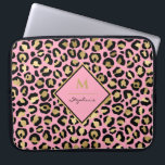 Trendy Black Pink and Gold Leopard Print |Monogram Laptop Sleeve<br><div class="desc">Trendy Black Pink and Gold Leopard Print |Monogram design,  The template is set up for you to add you name and initial to. If you would like to change the colour or style of the font click customise further at the end of the template.</div>
