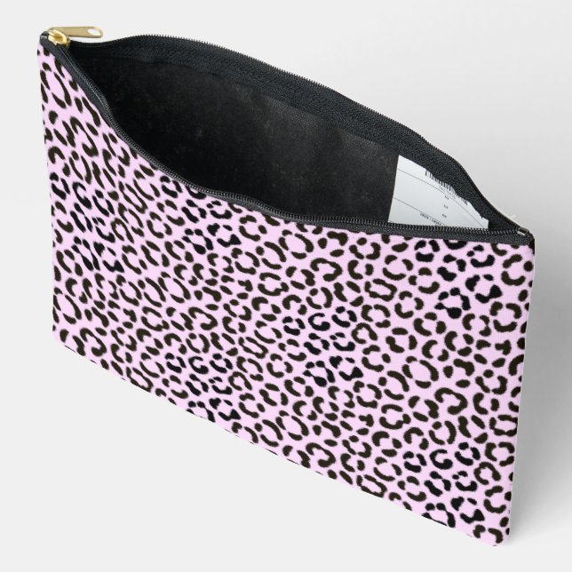 Trendy Black & Pink Leopard Fur Effect Rpt Pattern Accessory Pouch (Open)