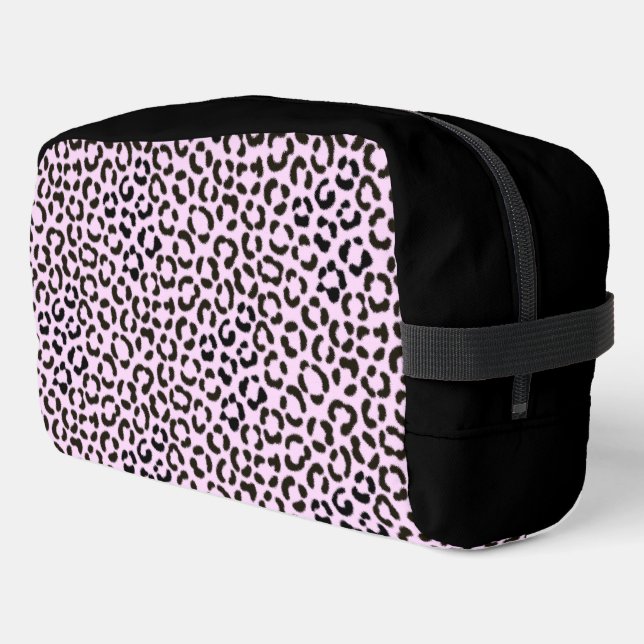 Trendy Black & Pink Leopard Fur Effect Rpt Pattern Dopp Kit (Left Corner)