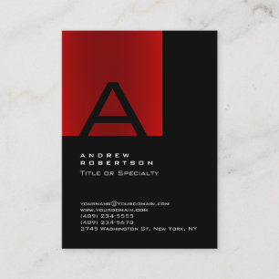 Trendy Black Red Monogram Stripe Business Card