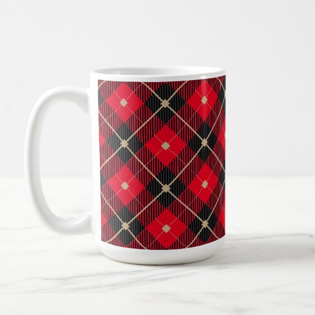 Trendy Black Red  Plaid Pattern Coffee Mug (Left)