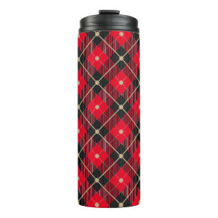 Trendy Black Red Plaid Pattern Thermal Tumbler