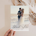 trendy black script wedding photo thank you<br><div class="desc">modern hand lettering black script and a lovely photo of the newlyweds,  the image and text can be personalised.</div>