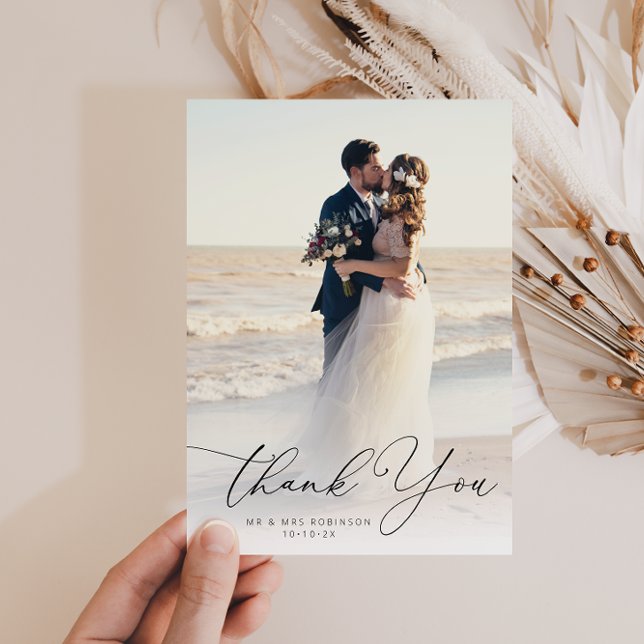 trendy black script wedding photo thank you (Creator Uploaded)