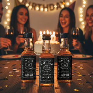 Trendy Black & Silver Typography Birthday Party Liquor Bottle Label