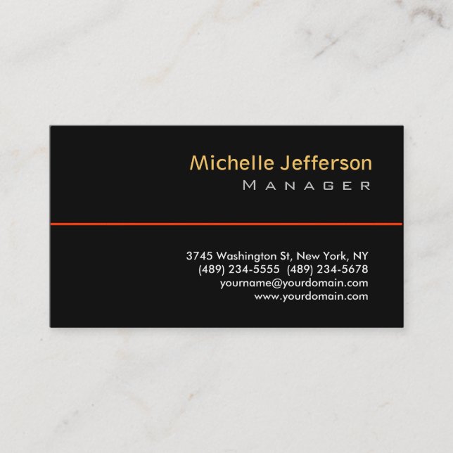 Trendy Black Stylish Manager Business Card (Front)