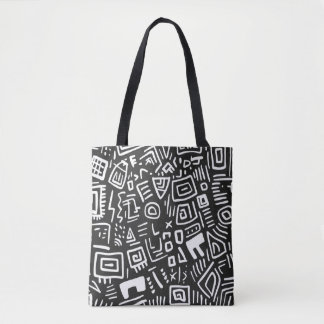 Trendy Black & White Abstract Pattern Tote Bag