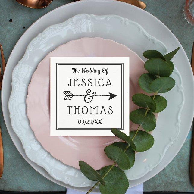 Trendy Black & White Ampersand & Arrow Wedding Napkin (Creator Uploaded)