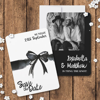 Trendy Black White Bow Modern Simple Wedding Save The Date