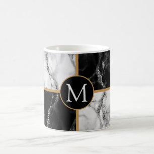 Trendy Black & White Check Marble -Add Your Letter Coffee Mug