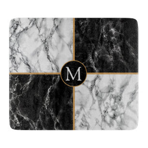 Trendy Black & White Check Marble -Add Your Letter Cutting Board