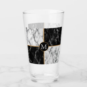 Trendy Black & White Check Marble -Add Your Letter Glass