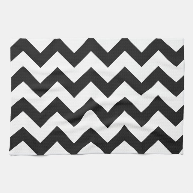 Trendy Black & White Chevron Pattern Tea Towel (Horizontal)
