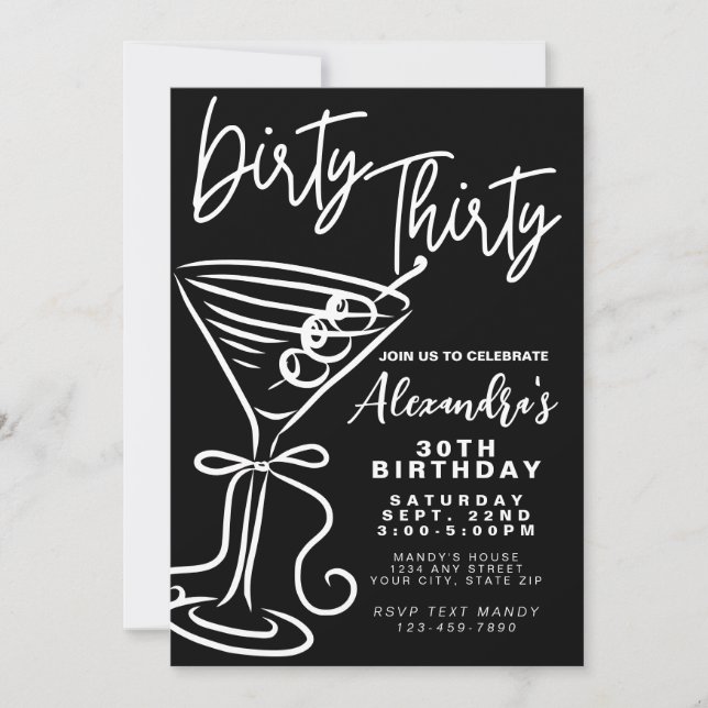 Trendy Black & White Dirty Thirty 30th Birthday Invitation (Front)