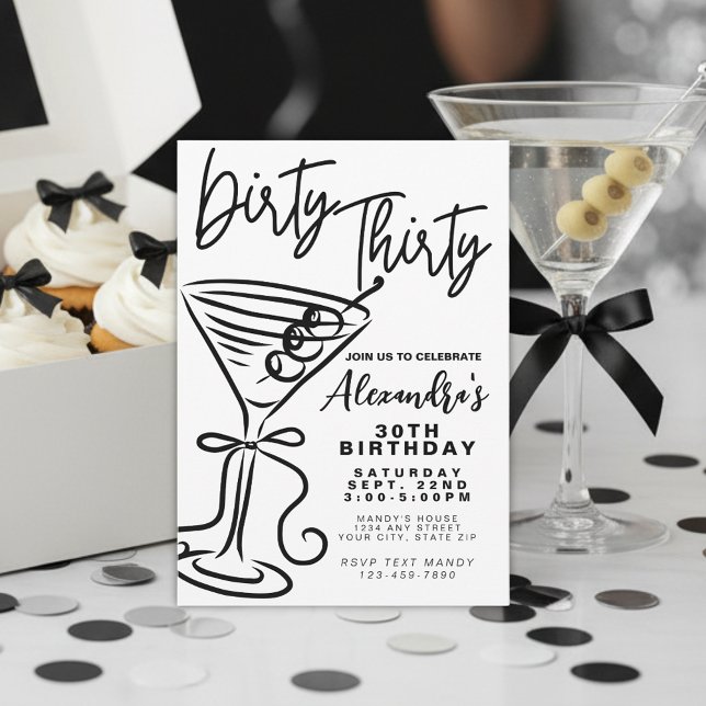 Trendy Black & White Dirty Thirty 30th Birthday Invitation (Creator Uploaded)