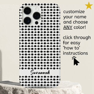 Trendy Black White Dots Lines Pattern Custom Name iPhone 16 Pro Max Case