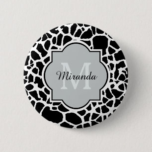 Trendy Black White Giraffe Print Monogrammed Name 6 Cm Round Badge