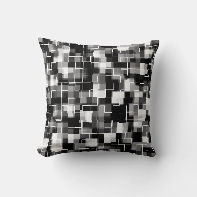Trendy Black White Grey Abstract Pattern Cushion (Front)