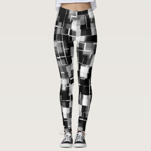 Trendy Black White Grey Abstract Pattern Leggings
