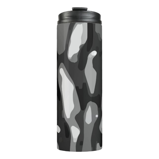 Trendy Black White Grey Abstract Pattern Thermal Tumbler (Front)