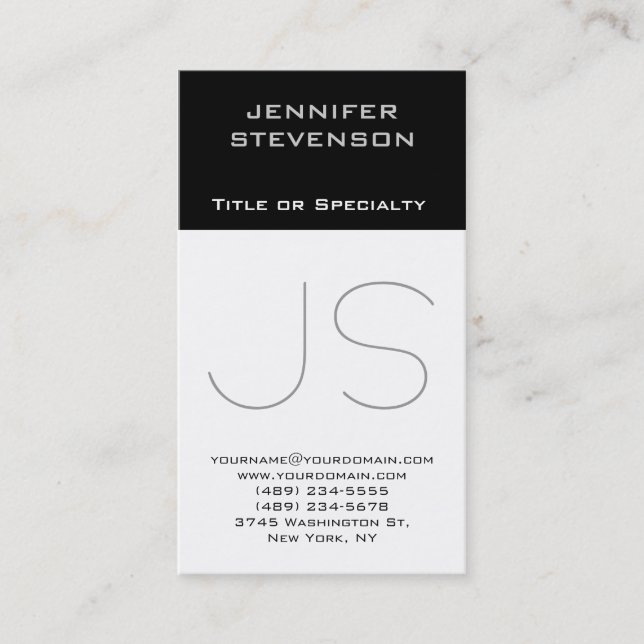 Trendy Black White Grey Monogram Business Card (Front)